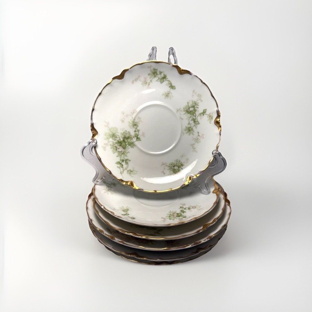 Set of 6 Haviland Limoges France Plates And Saucers Schleiger‎ Floral Gold White